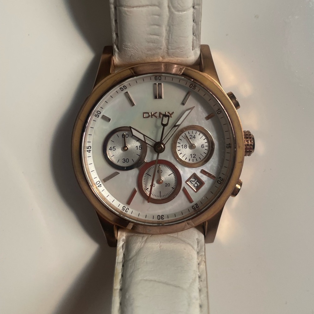 DKNY watch with white leather band